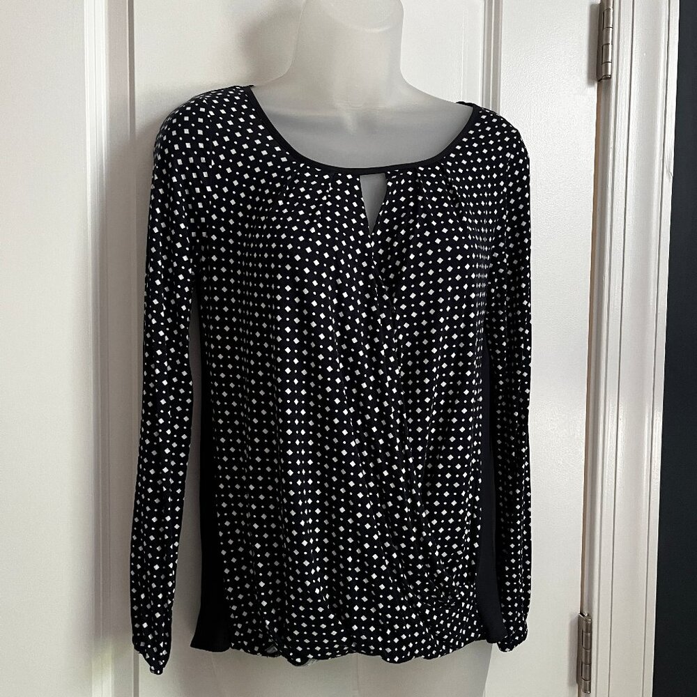Ann Taylor Geo Print Keyhole Crossover Blouse Petite XS